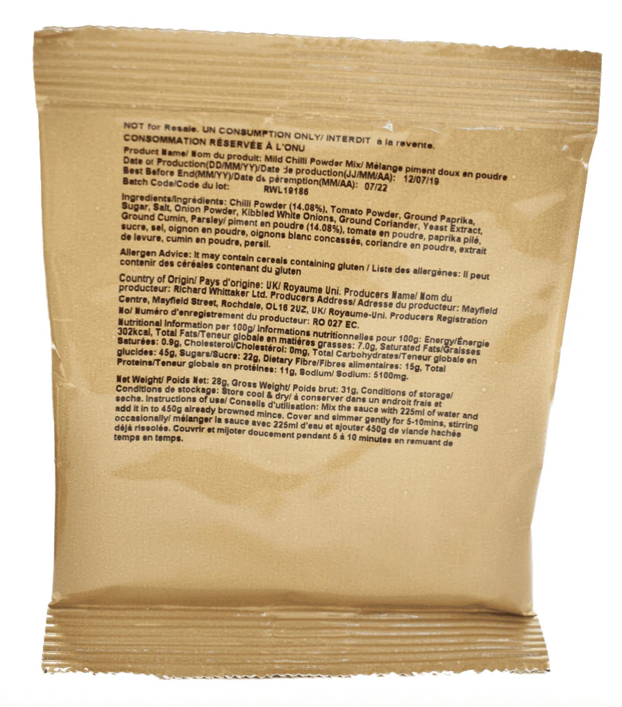 Bulk Buy - British Military 28g Mild Chilli Powder Mix - 250 Sachets - Image 2