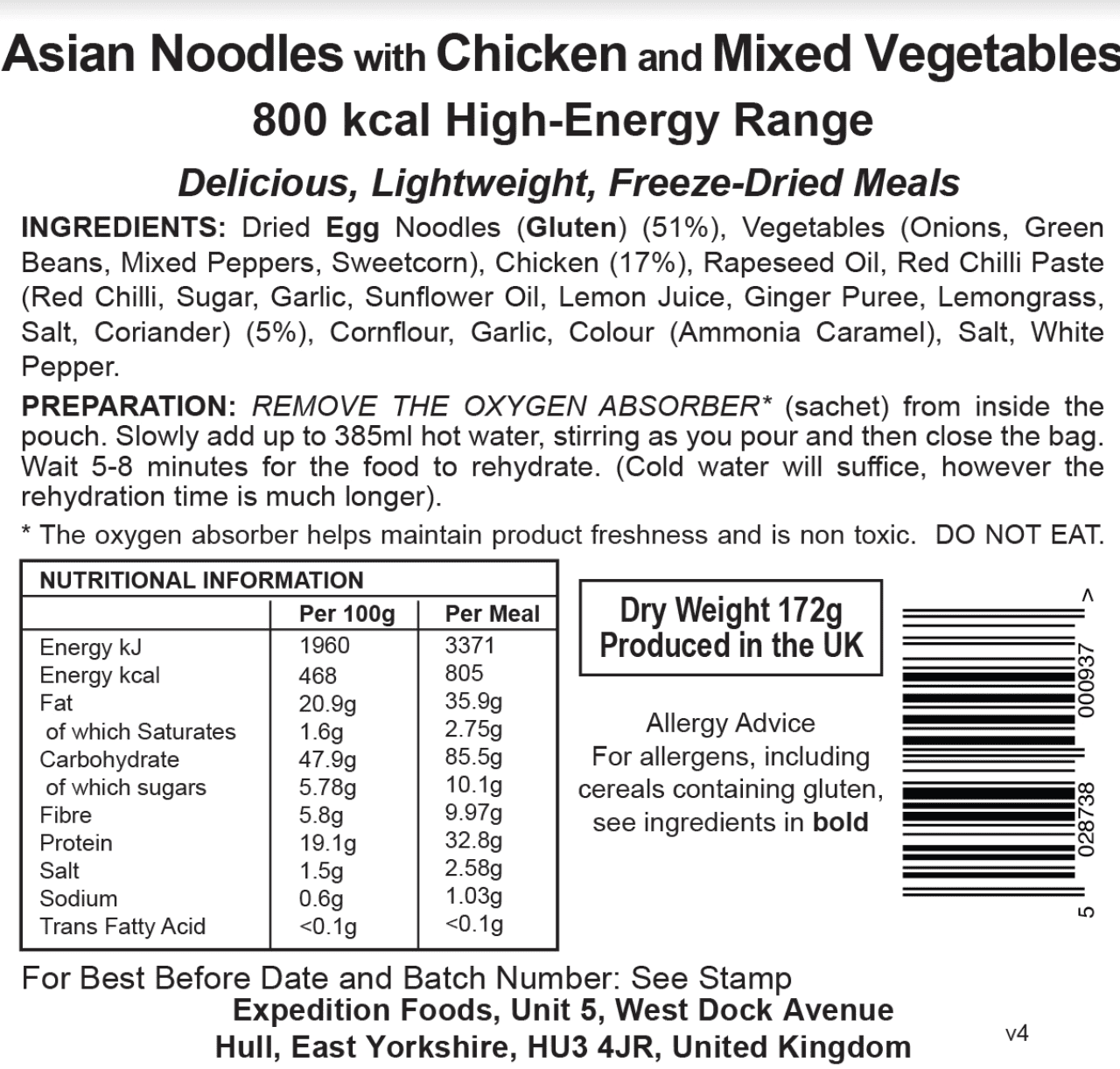 Expedition Foods Freeze Dried Meal Pouch - Asian Noodles With Chicken & Mixed Veg - Various Sizes - Image 5