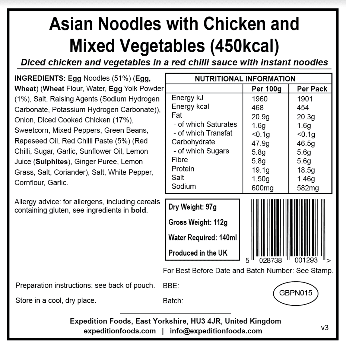 Expedition Foods Freeze Dried Meal Pouch - Asian Noodles With Chicken & Mixed Veg - Various Sizes - Image 6