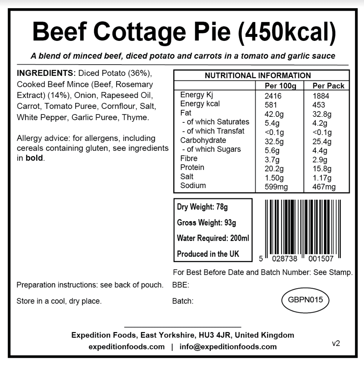 Expedition Foods Freeze Dried Meal Pouch - Beef Cottage Pie - Various Sizes - Image 6