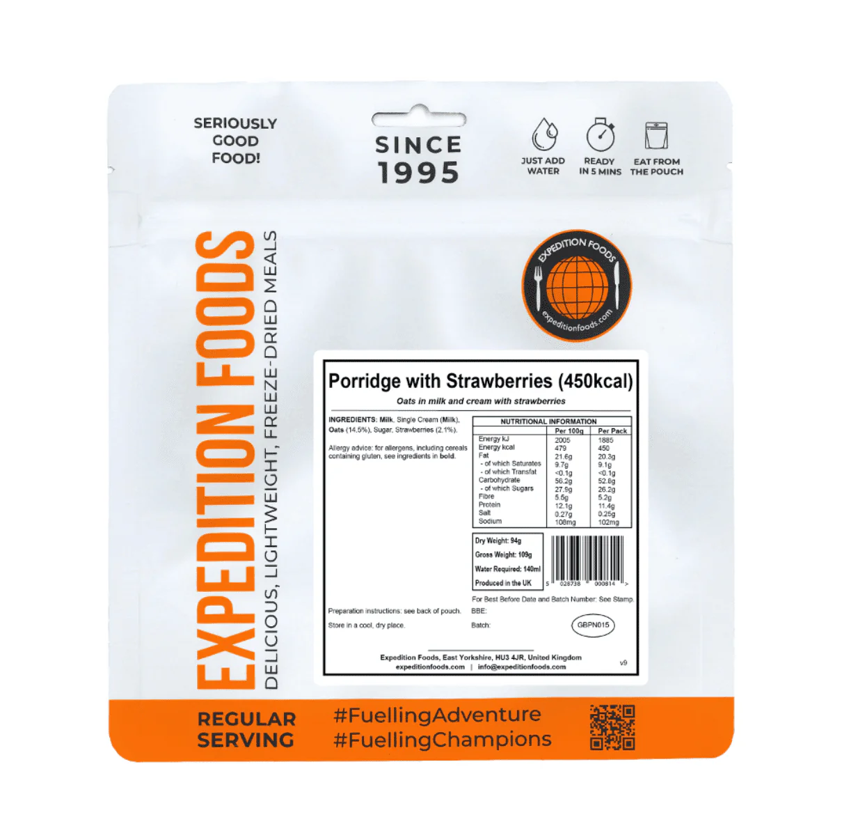 Expedition Foods Freeze Dried Meal Pouch - Breakfast Porridge With Strawberries - Various Sizes - Image 3