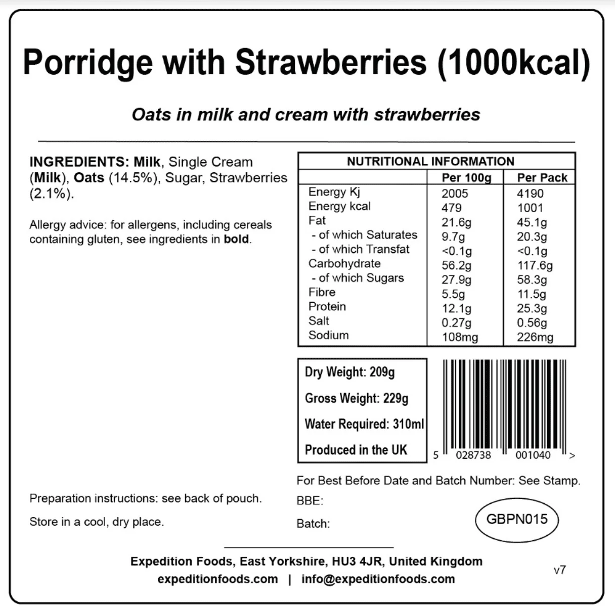 Expedition Foods Freeze Dried Meal Pouch - Breakfast Porridge With Strawberries - Various Sizes - Image 4