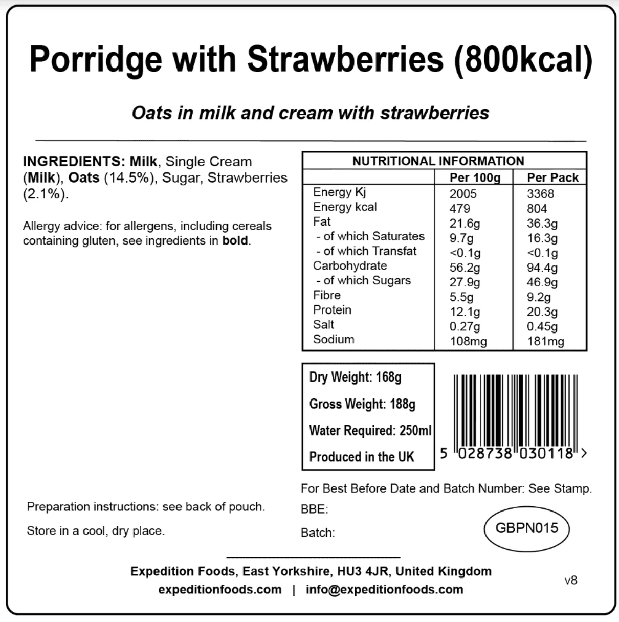 Expedition Foods Freeze Dried Meal Pouch - Breakfast Porridge With Strawberries - Various Sizes - Image 5