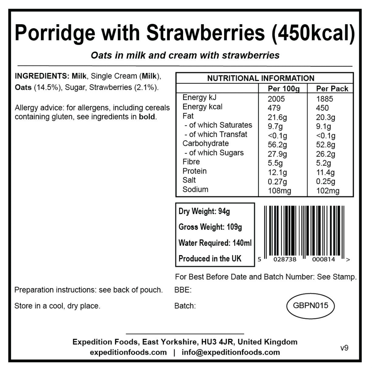 Expedition Foods Freeze Dried Meal Pouch - Breakfast Porridge With Strawberries - Various Sizes - Image 6