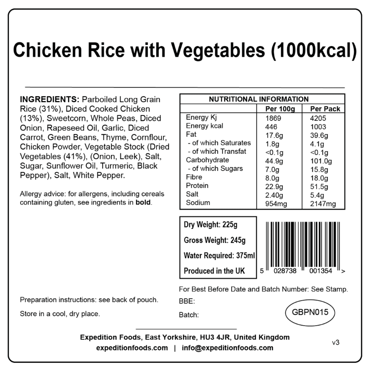 Expedition Foods Freeze Dried Meal Pouch - Chicken Rice With Vegetables - Various Sizes - Image 4