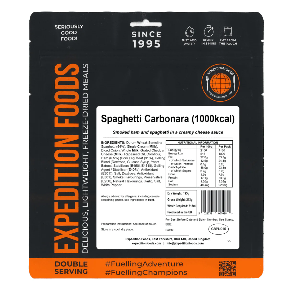 Expedition Foods Freeze Dried Meal Pouch - Spaghetti Carbonara - Various Sizes