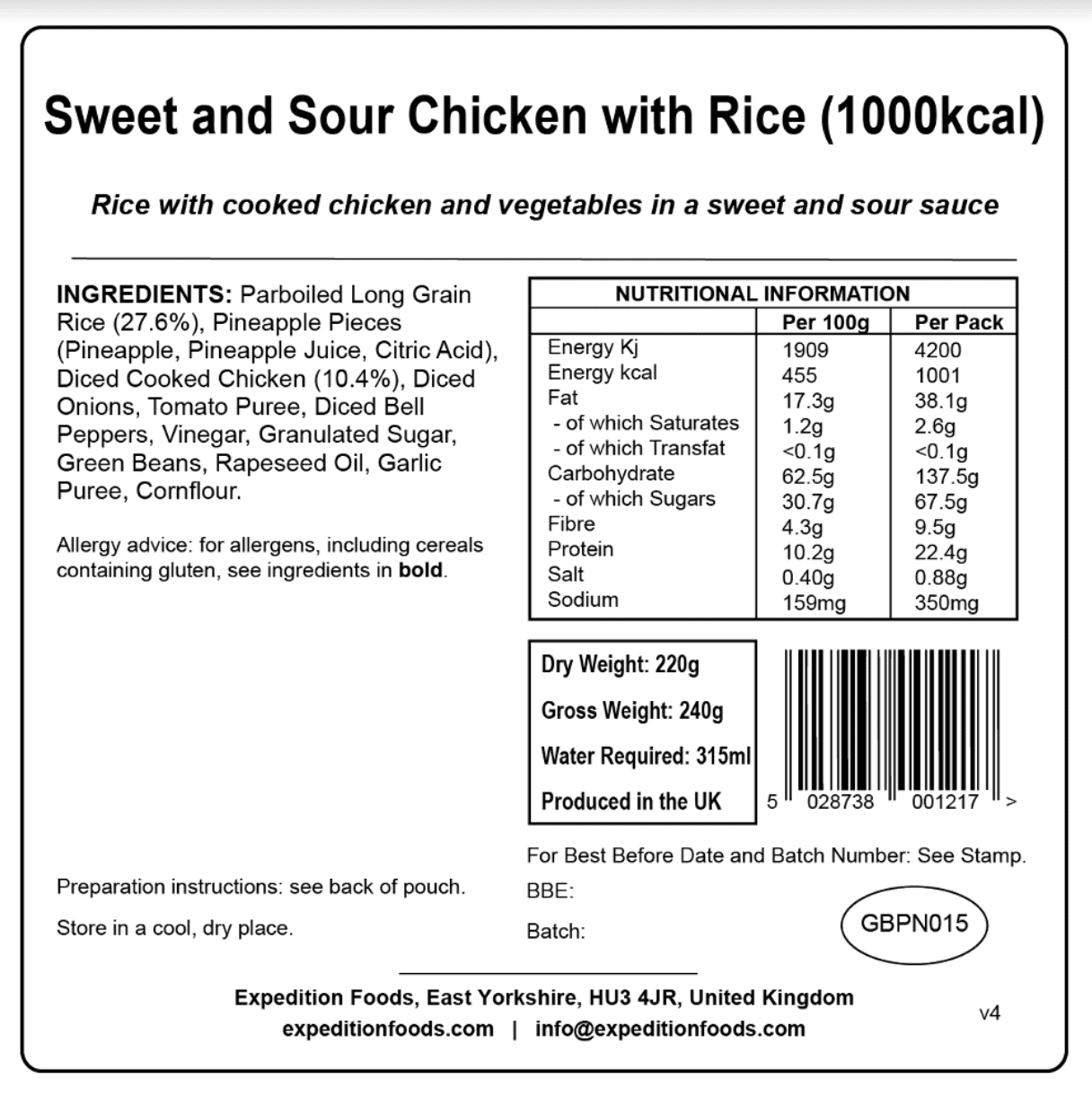 Expedition Foods Freeze Dried Meal Pouch - Sweet And Sour Chicken With Rice - Various Sizes - Image 4