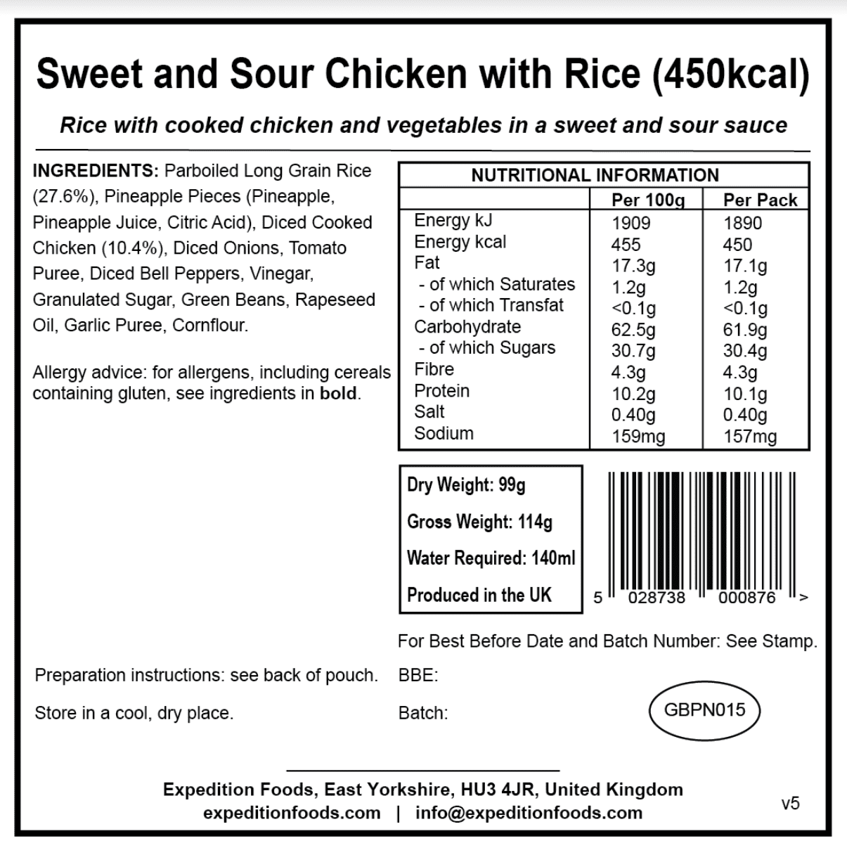 Expedition Foods Freeze Dried Meal Pouch - Sweet And Sour Chicken With Rice - Various Sizes - Image 6