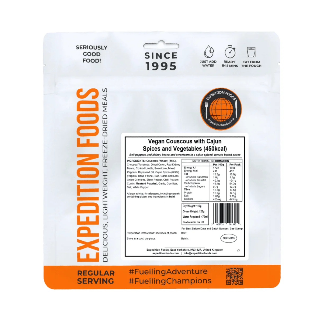 Expedition Foods Freeze Dried Meal Pouch - Vegan Couscous With Cajun Spices & Veg - Various Sizes - Image 3