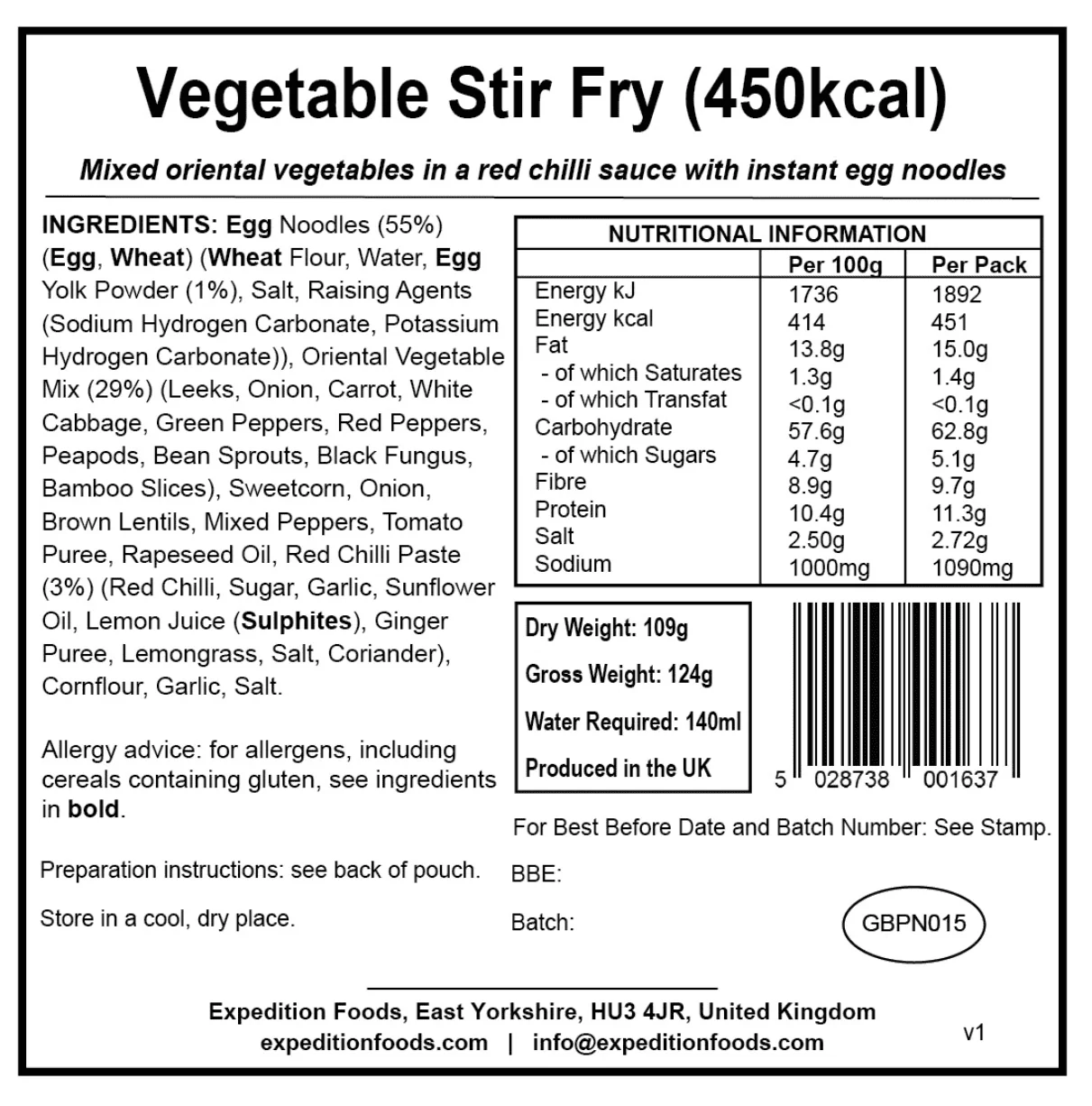 Expedition Foods Freeze Dried Meal Pouch - Vegetable Stir Fry - Various Sizes - Image 6
