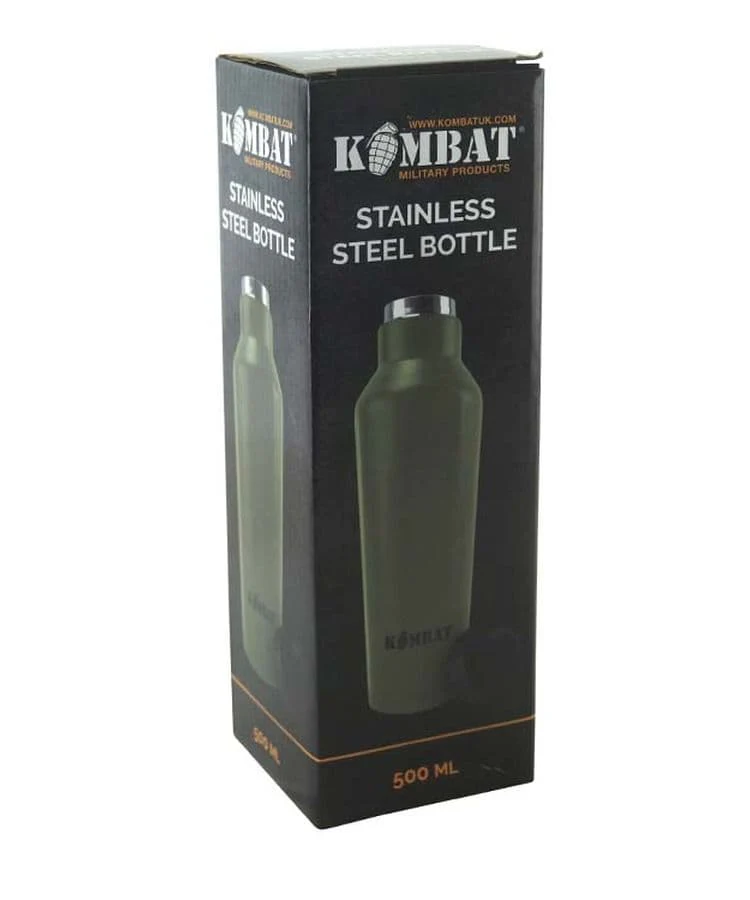 Kombat UK Military 500ml Water Bottle - Stainless Steel - Olive Green - Image 4