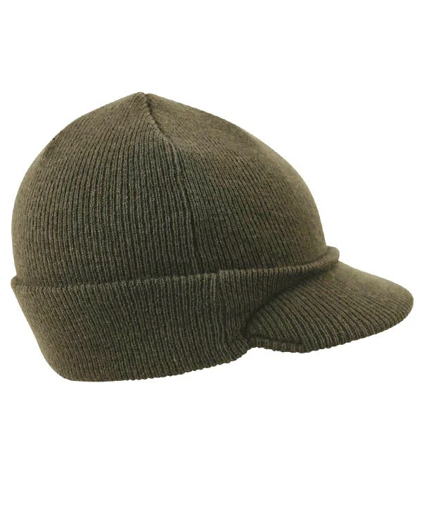 Kombat UK Peaked Beanie (WWII Style) - Olive Green - Image 2