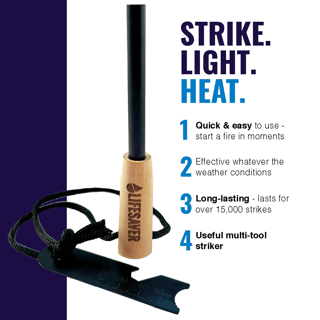 LifeSaver Fire Starter Magnesium Rod - 15,000 Strikes - Image 2