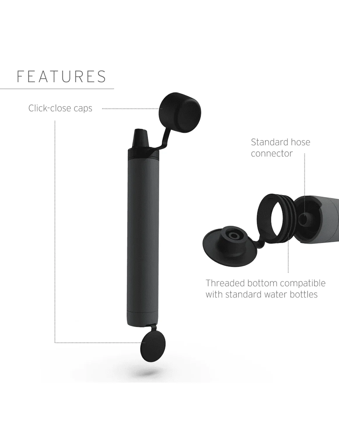 LifeStraw Peak Series Personal Water Filter Straw - Dark Grey - Image 3